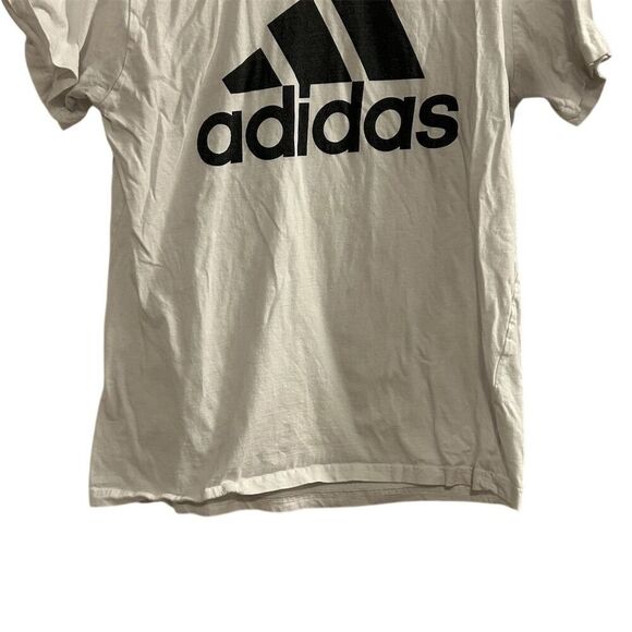 Adidas Men's White T-Shirt L Bold Black Logo Graphic Print Crew Neck - Picture 4 of 8
